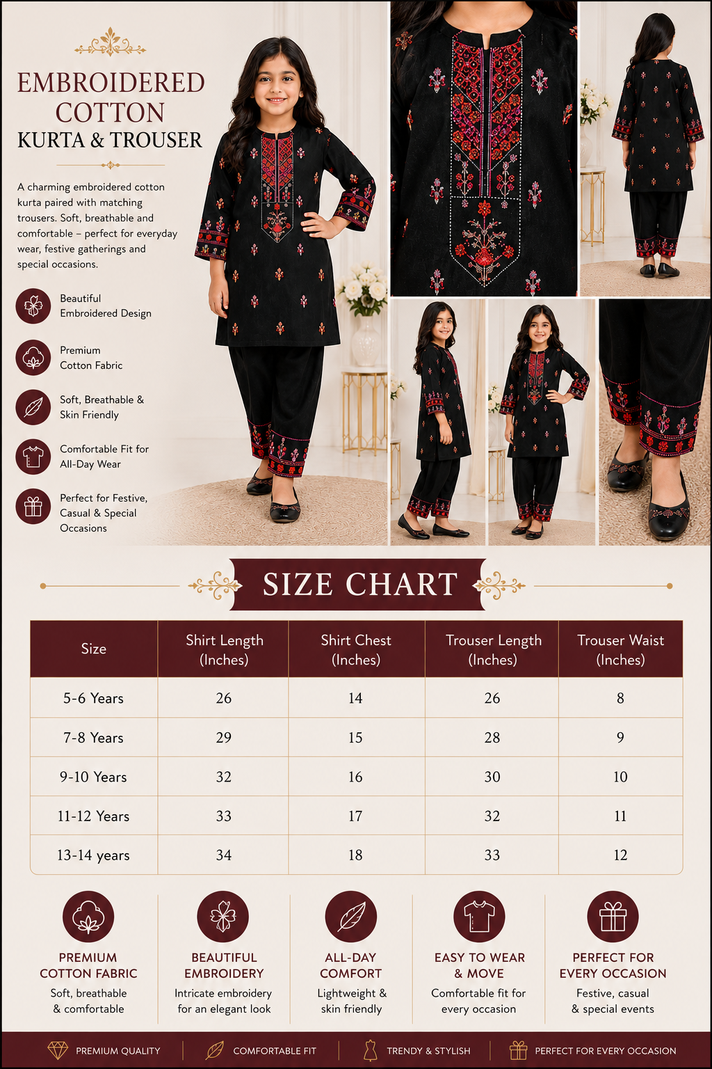 Sunlit Blossom Kurta & Trouser Set for Girls