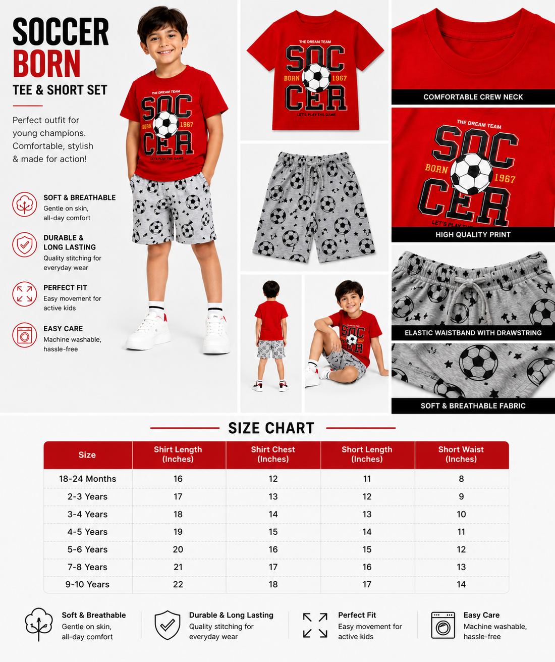 Soccer Star Tee & Shorts Set for Boys