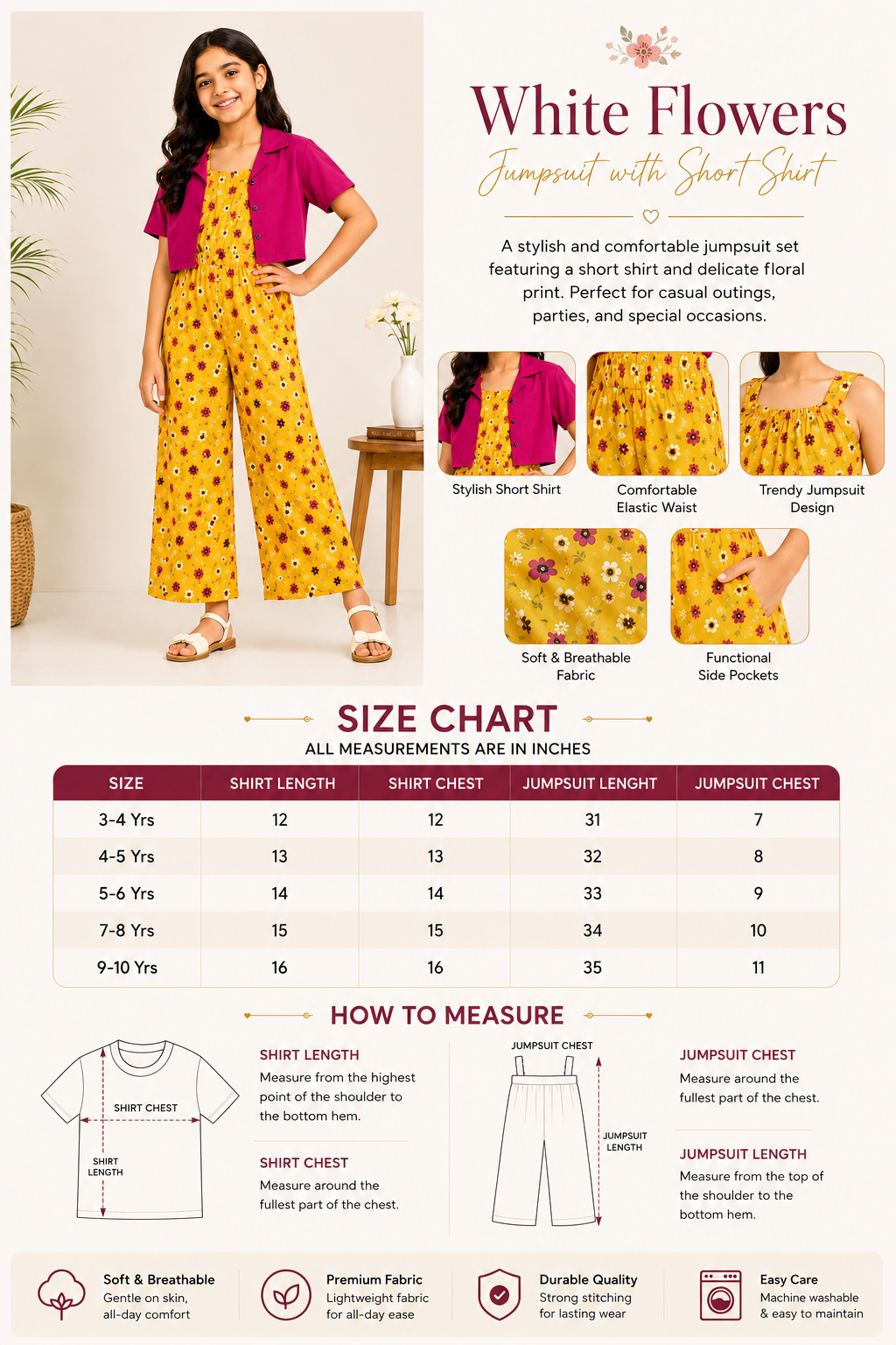 Blossom Grace Layered Jumpsuit Set for Girls