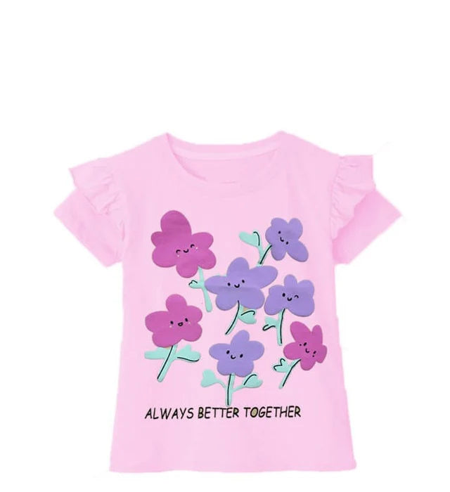 Lavender Bloom Frill Tee & Denim Pant Set for Girls